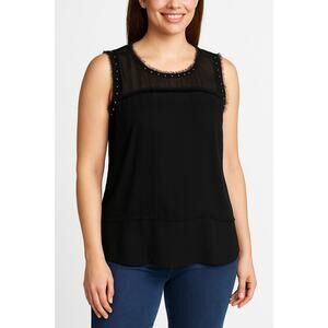 a.n.a Black Sleeveless Studded Trim Blouse Size L